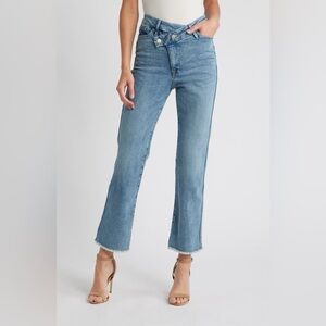 Good American Good Curve Crossover Waist Straight Leg Jeans Size 10